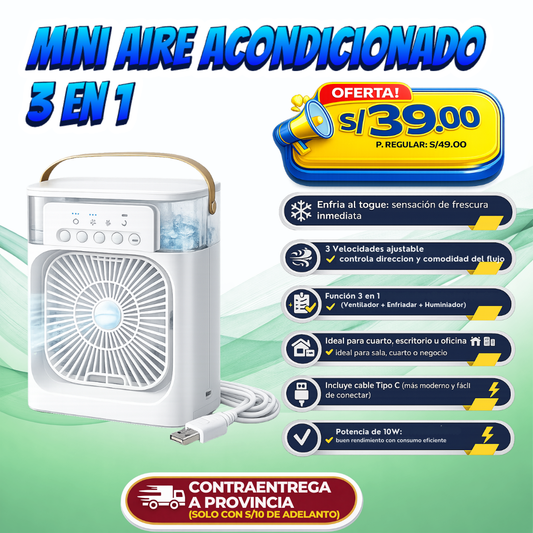 Mini Aire Acondicionado 3 en 1 – Enfría, Ventila y Humidifica