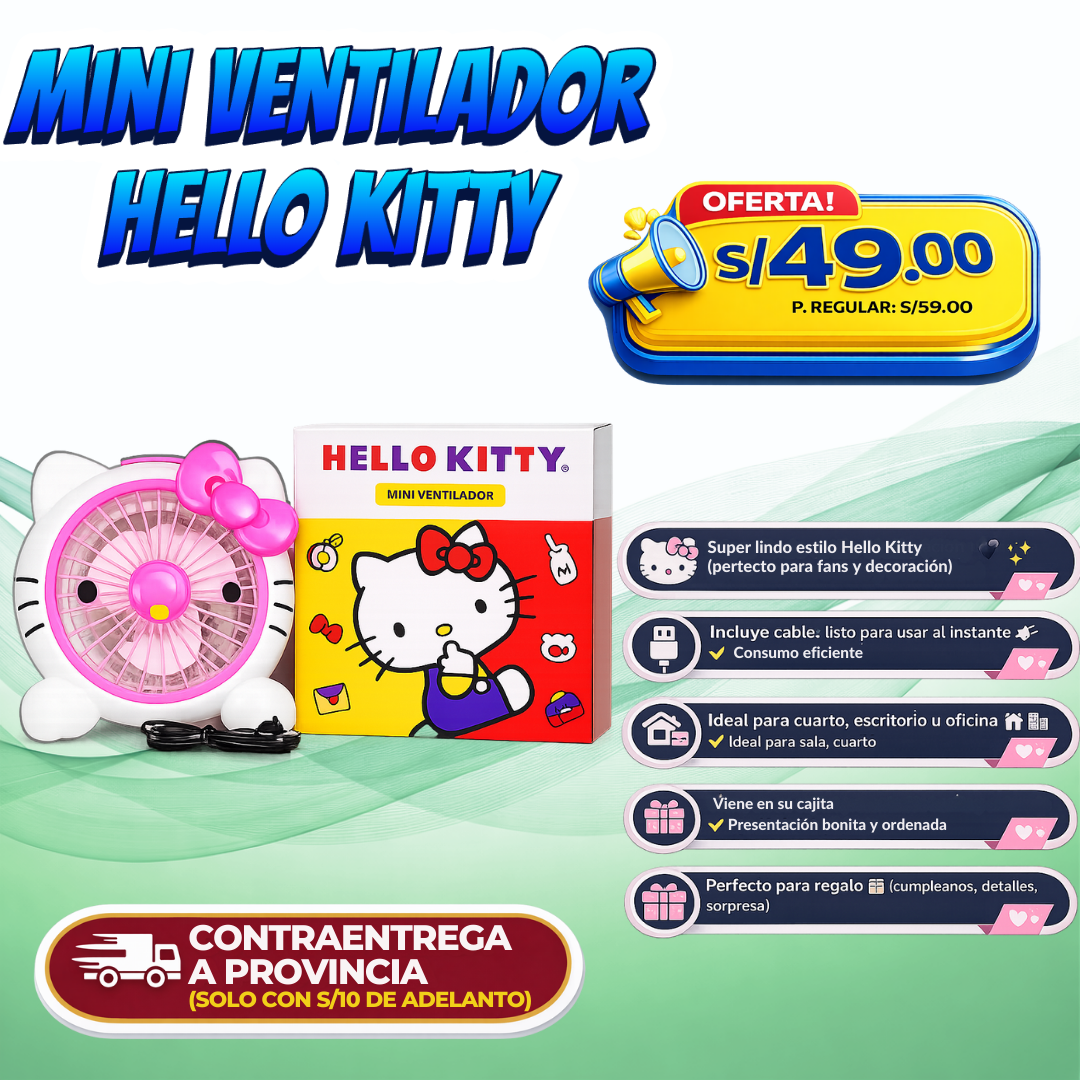Mini Ventilador Hello Kitty – Fresquito, Lindo y Perfecto para Regalo