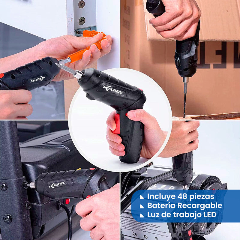 Taladro Atornillador Eléctrico con Kit de 48 Piezas Multifuncional