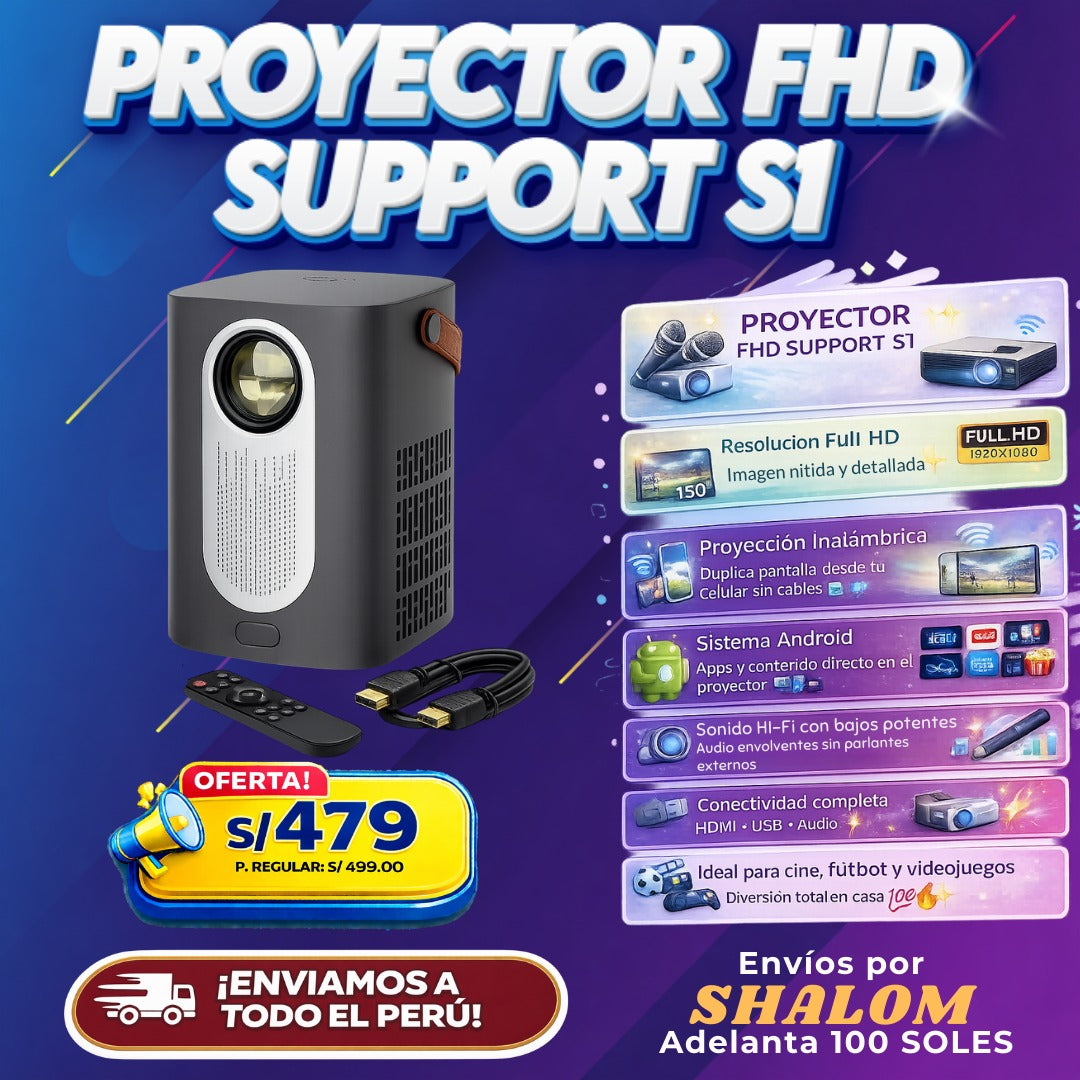 Proyector FHD Support S1 – Tu Cine en Casa en Pantalla Gigante