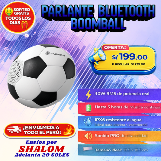 Parlante Bluetooth Boomball – Sonido potente en diseño de balón, resistente al agua