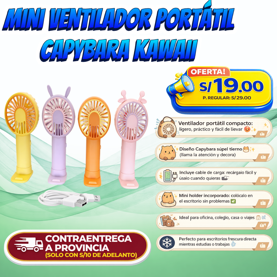 Mini Ventilador Portátil Capybara Kawaii – Frescura en cualquier lugar