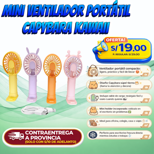 Mini Ventilador Portátil Capybara Kawaii – Frescura en cualquier lugar