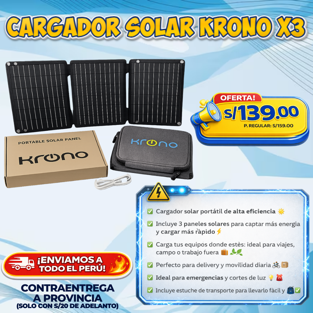 CARGADOR SOLAR KRONO X3 – Potencia Portátil de Alto Rendimiento