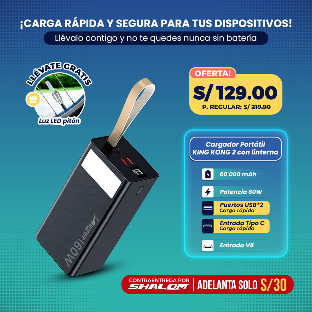 Cargador Portátil Power Bank 60,000 mAh – Súper Potencia de 60W