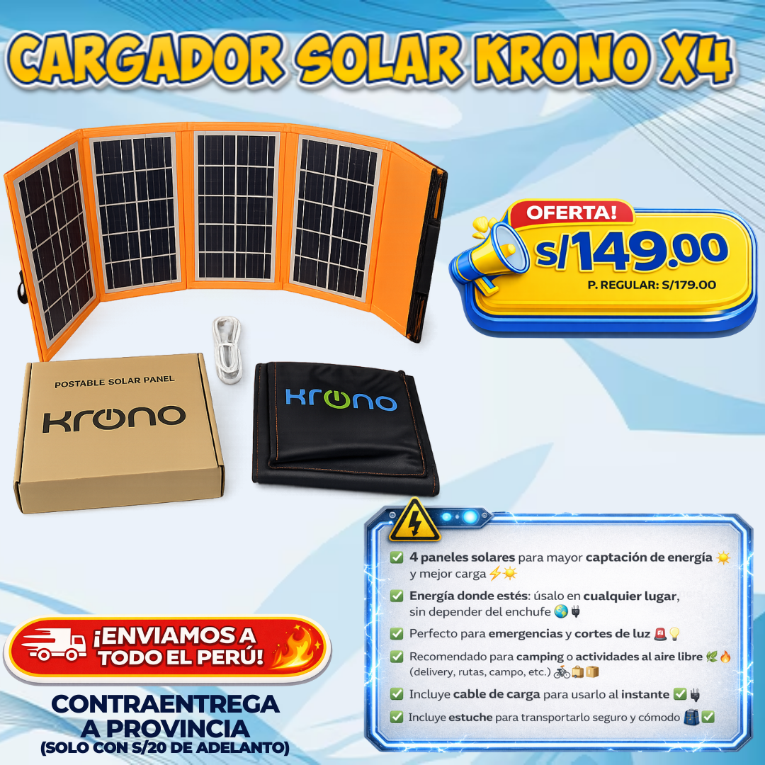 CARGADOR SOLAR KRONO X4 – Energía Máxima Donde Estés