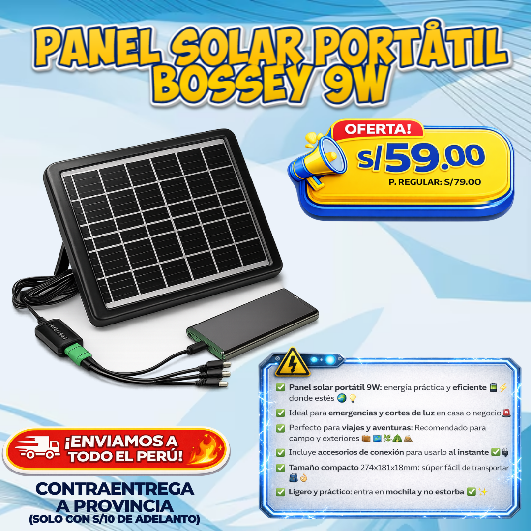 PANEL SOLAR PORTÁTIL BOSSEY 9W