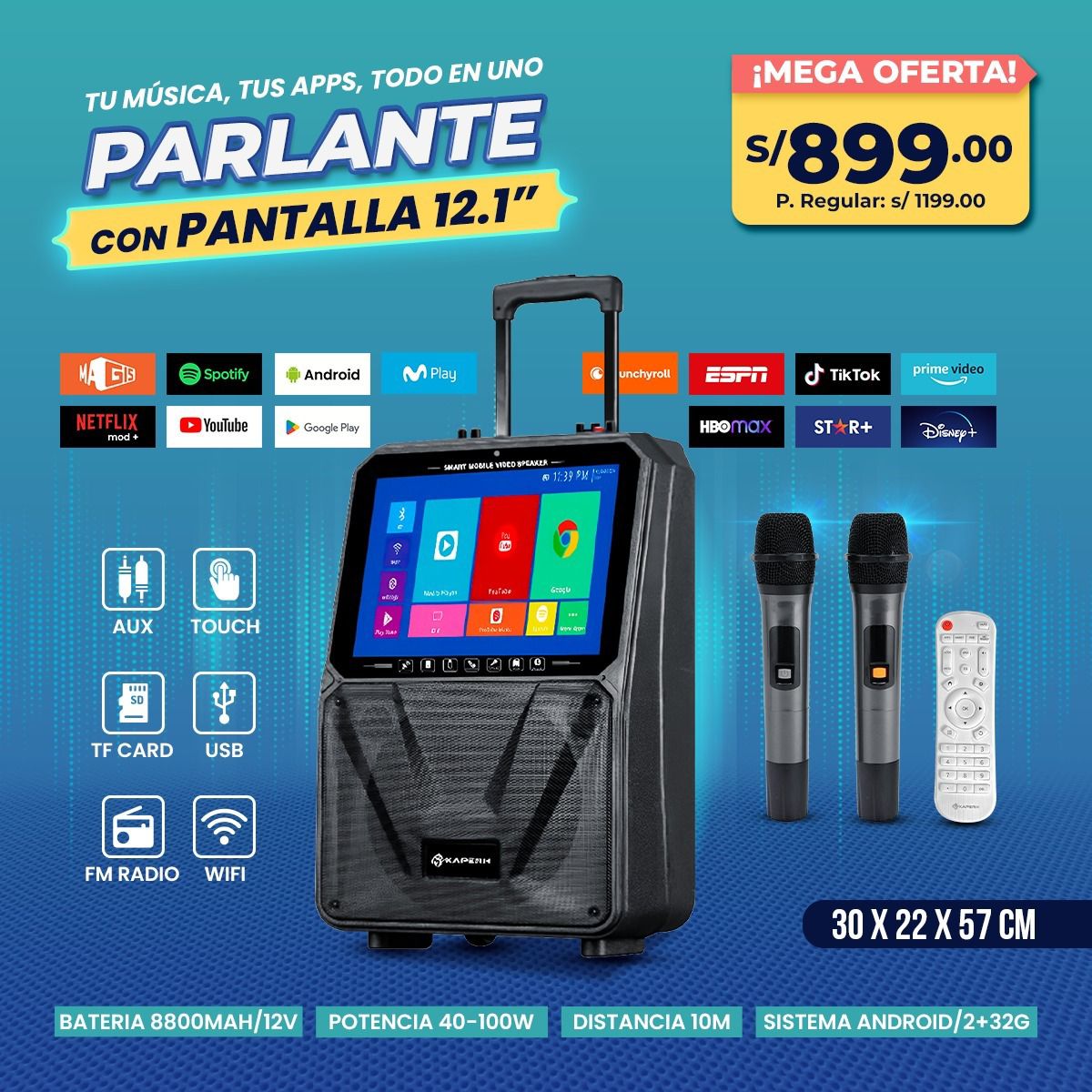 Parlante Inteligente Kaperh con Pantalla Táctil 12.1” – Potencia, Apps y Diversión en un Solo Equipo