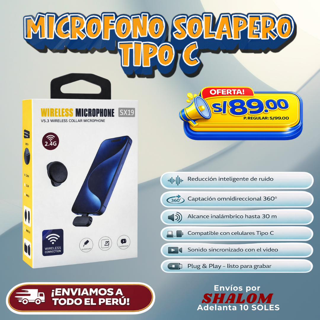 MICRÓFONO SOLAPERO INALÁMBRICO TIPO C