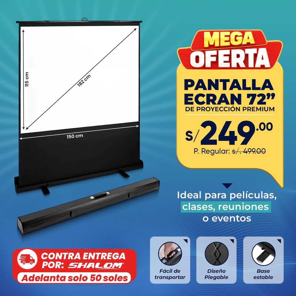Pantalla Ecran de proyección Premium portátil de piso ascendente 72" HD