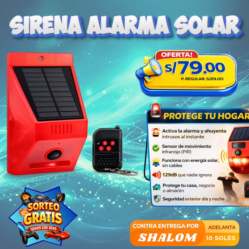 Sirena Alarma Solar con Sensor de Movimiento