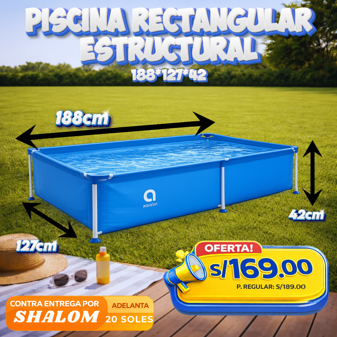 Piscina Rectangular Estructural 188 × 127 × 42 cm – Diversión segura en casa