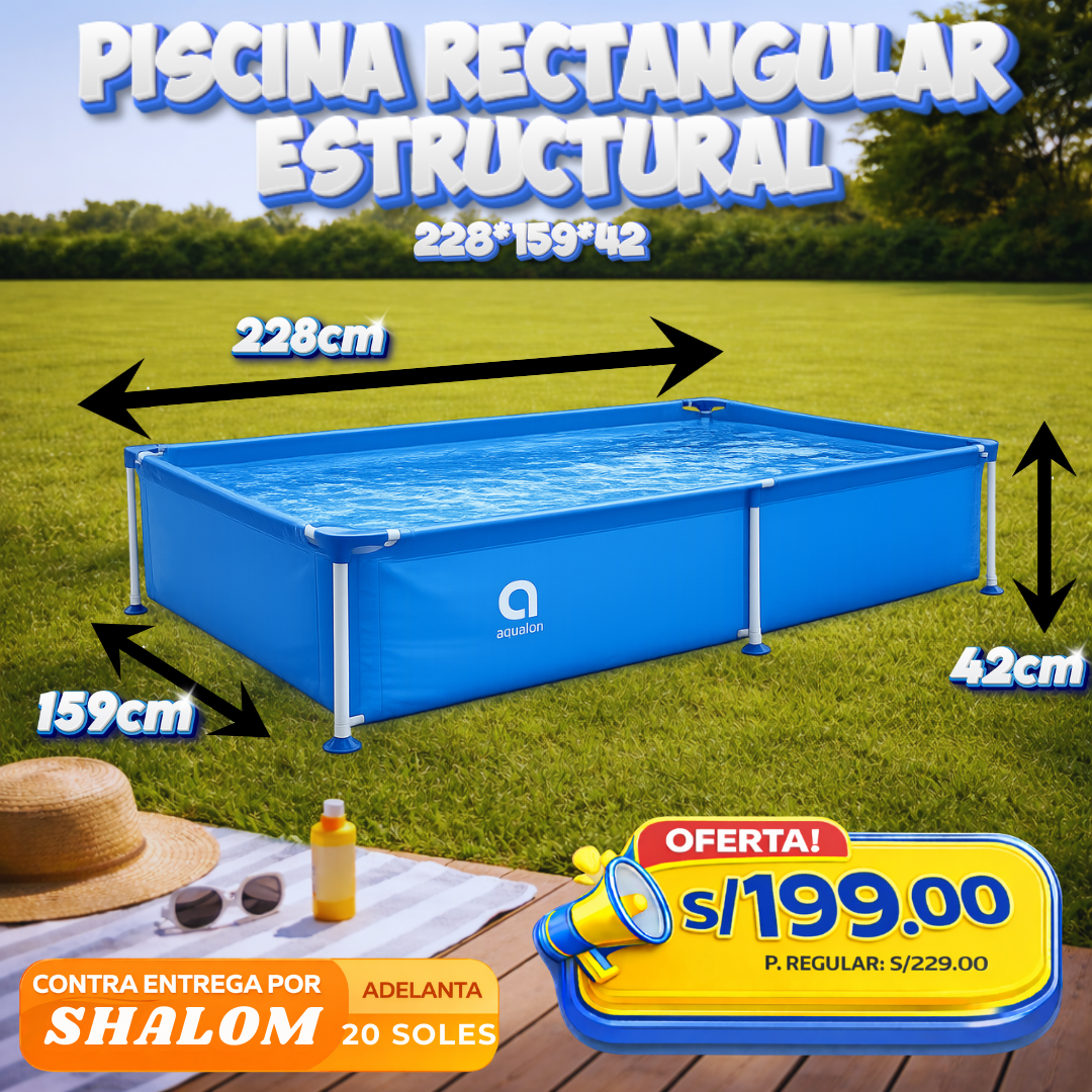 Piscina Rectangular Estructural 228×159×42 cm – Diversión en Casa para Toda la Familia