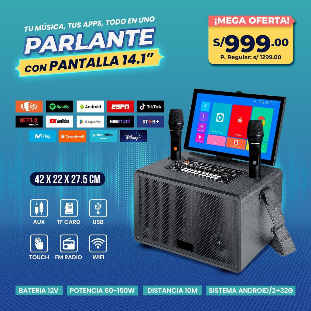 Parlante Inteligente Kaperh con Pantalla Táctil 14.1” – Potencia y Entretenimiento en un Solo Equipo