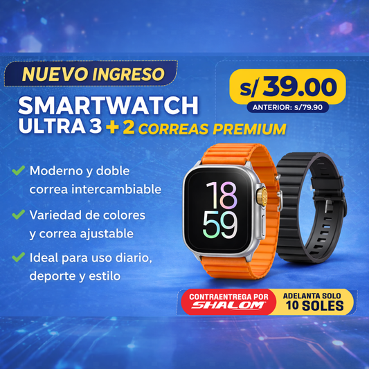 Smartwatch Ultra 3 + 2 Correas Premium