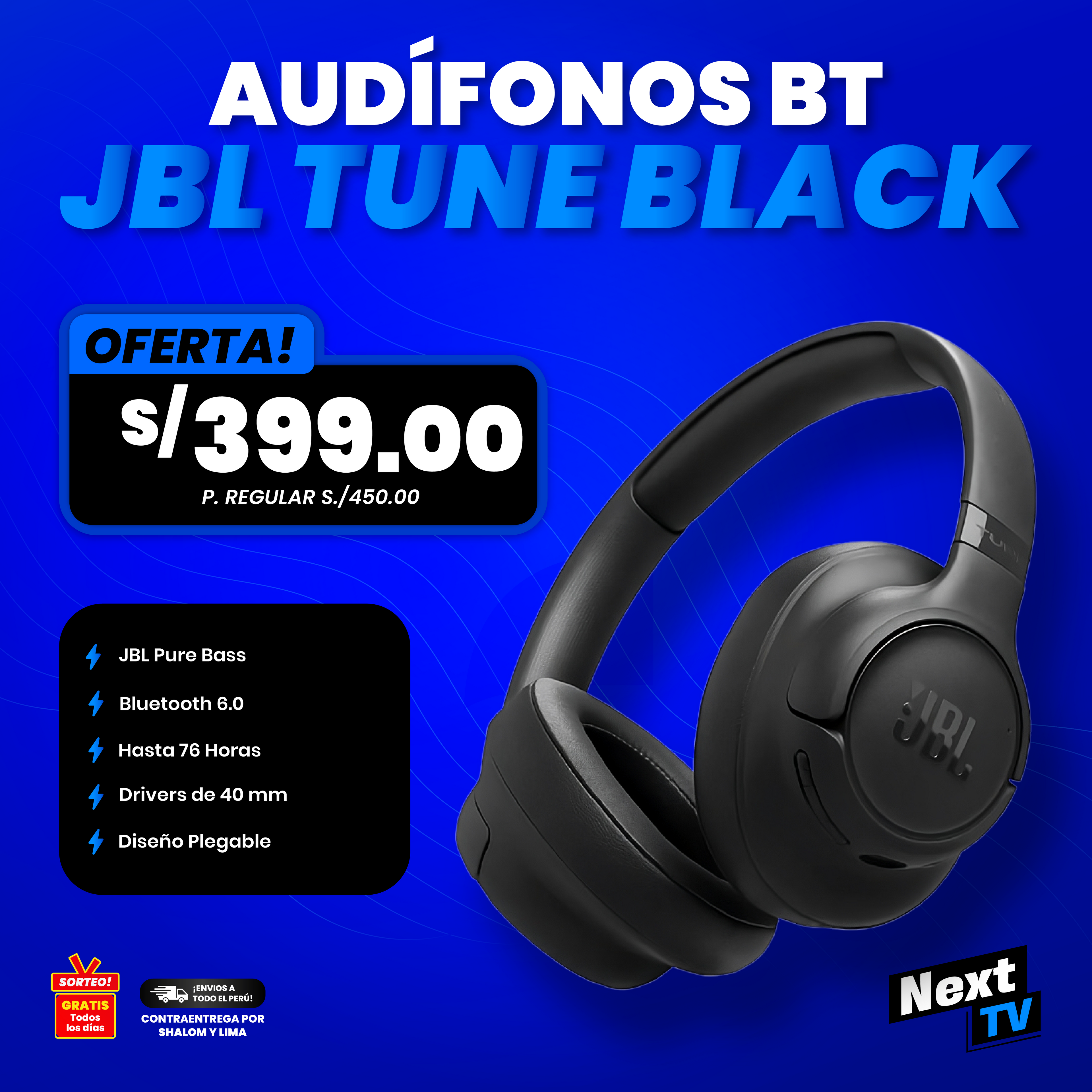 AUDÍFONOS BT JBL TUNE BLACK