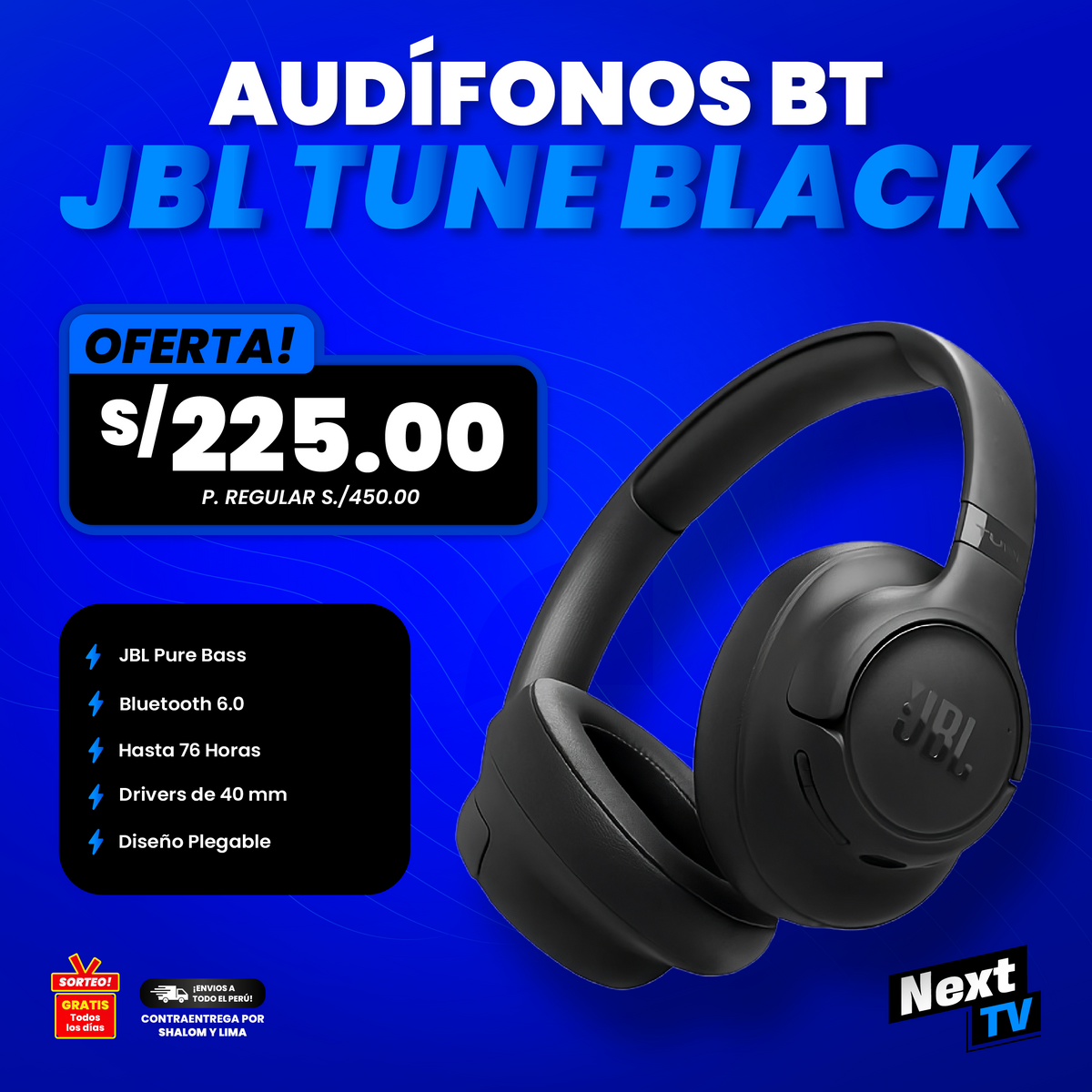 AUDÍFONOS BT JBL TUNE BLACK