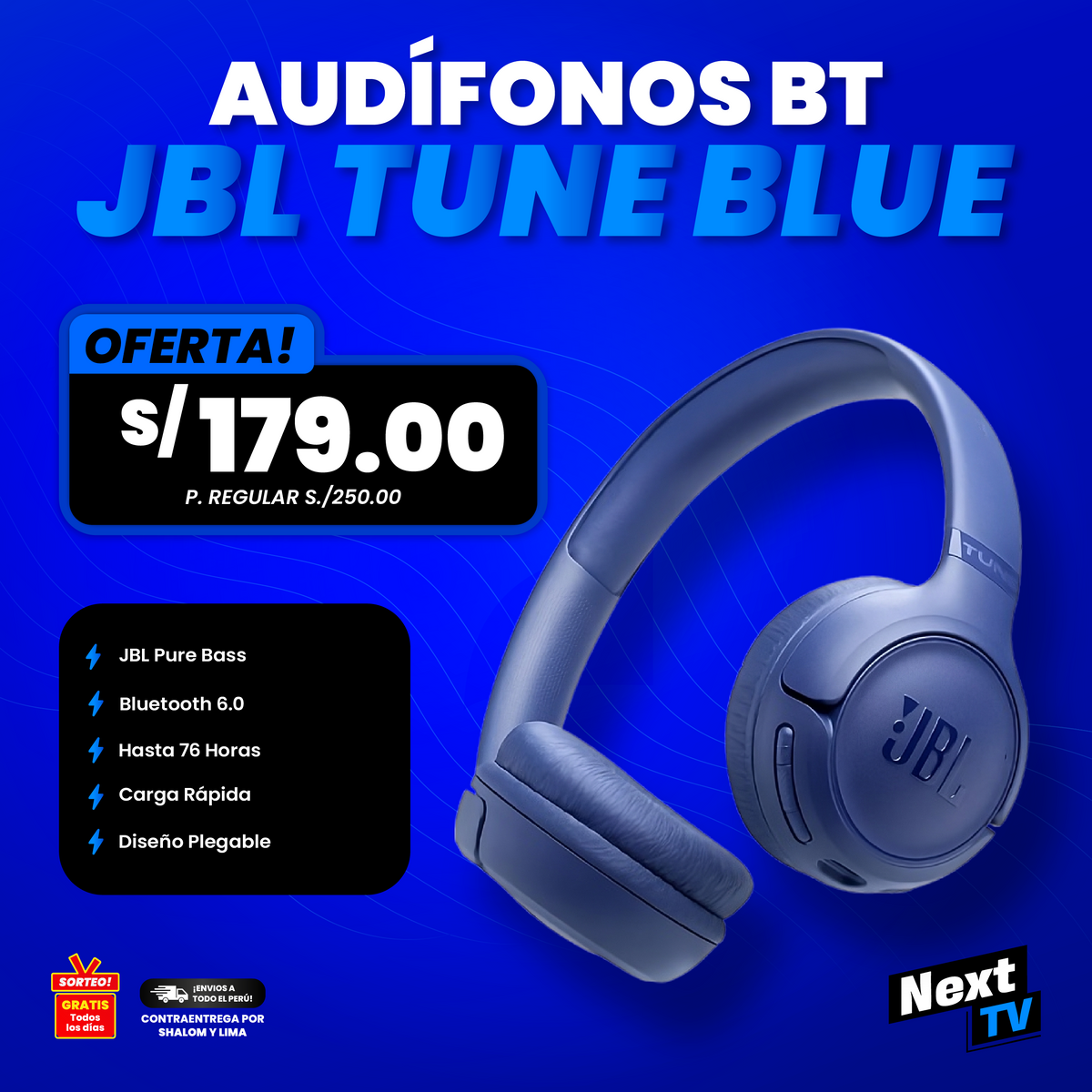 AUDÍFONOS BT JBL TUNE AZUL
