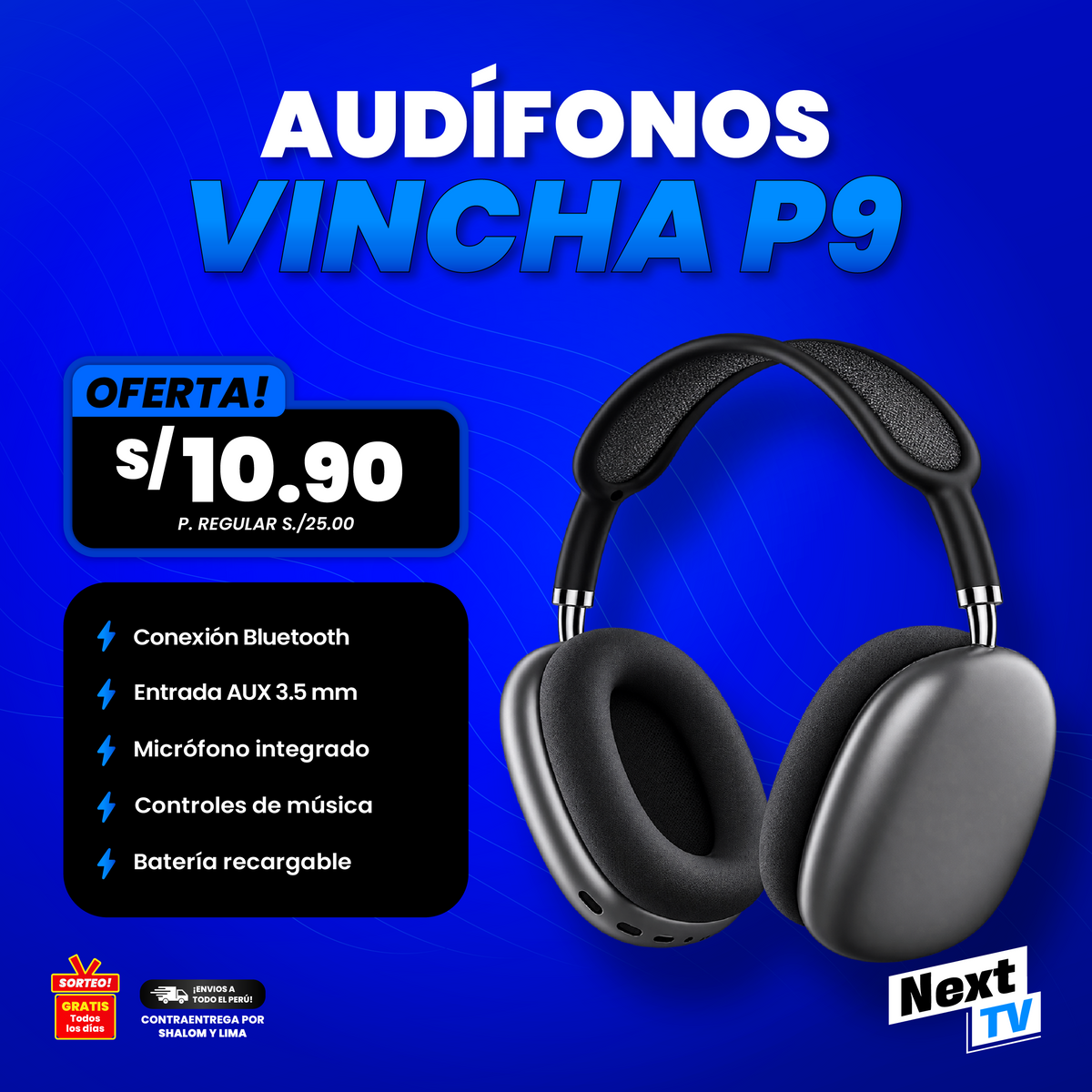 AUDIFONOS BLUETOOTH VINCHA P9