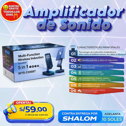Amplificador de Sonido 5 en 1 🔊 – Potencia Instantánea Sin Cables ni Bluetooth