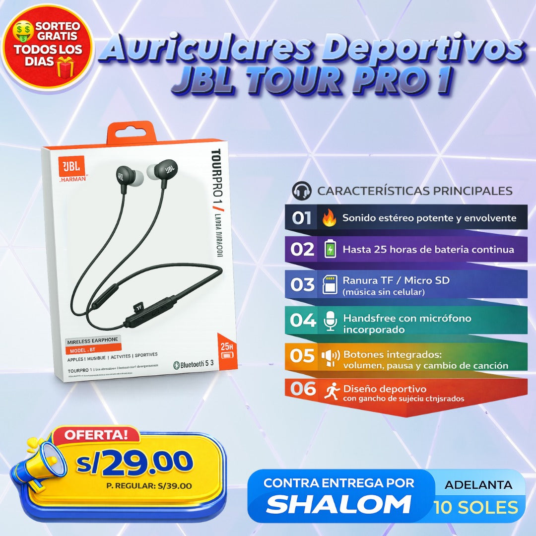 Auriculares Deportivos JBL Tour Pro 1 🎧 – Sonido Envolvente, Ajuste Firme y Libertad Total