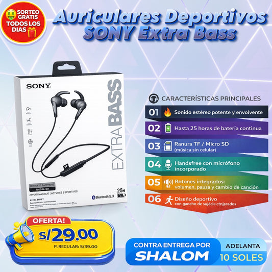 Auriculares Deportivos Sony Extra Bass 🎧