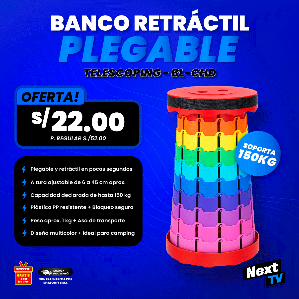 BANCO RETRÁCTIL PLEGABLE TELESCOPING BL-CHD - L232