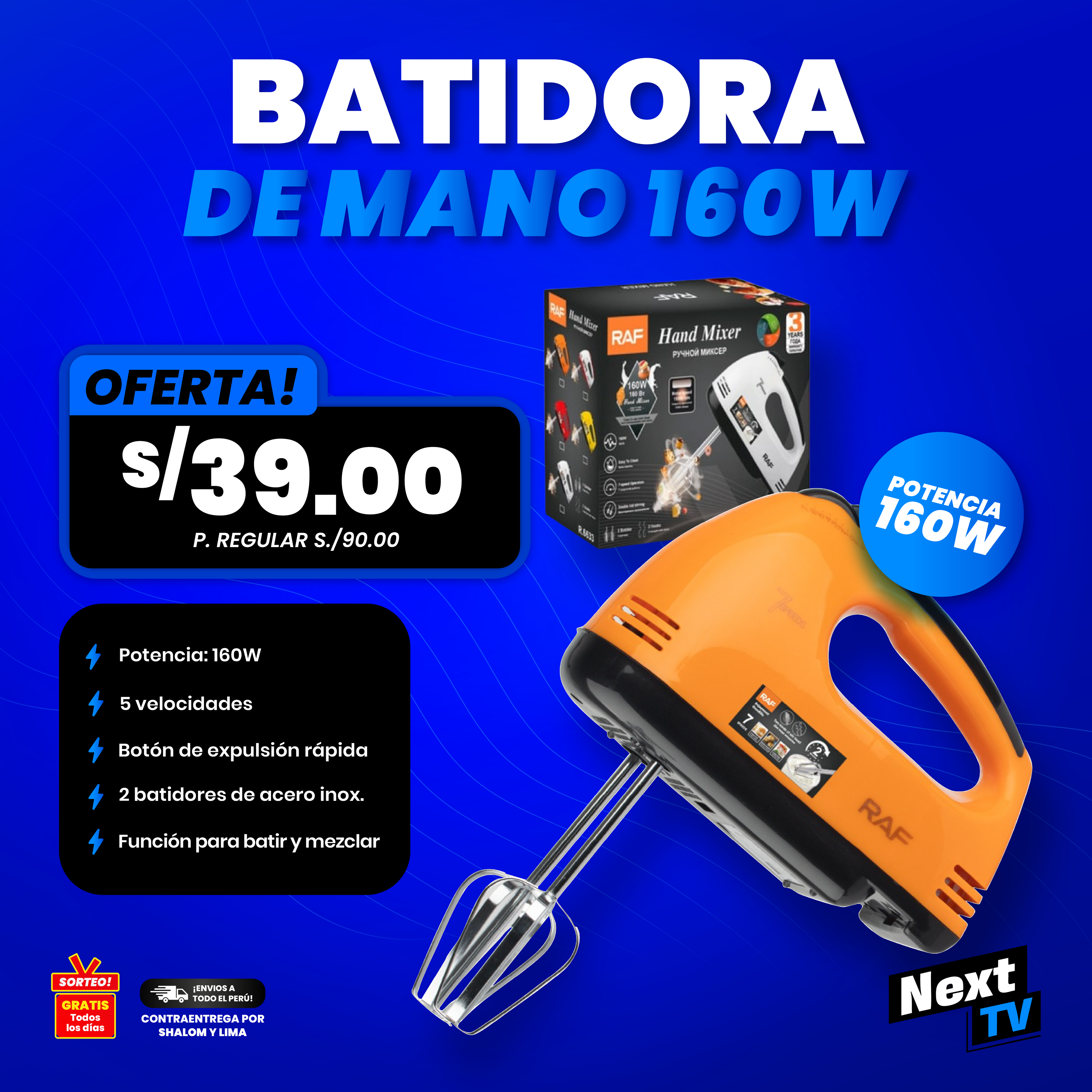 BATIDORA DE MANO ELECTRICA 160W