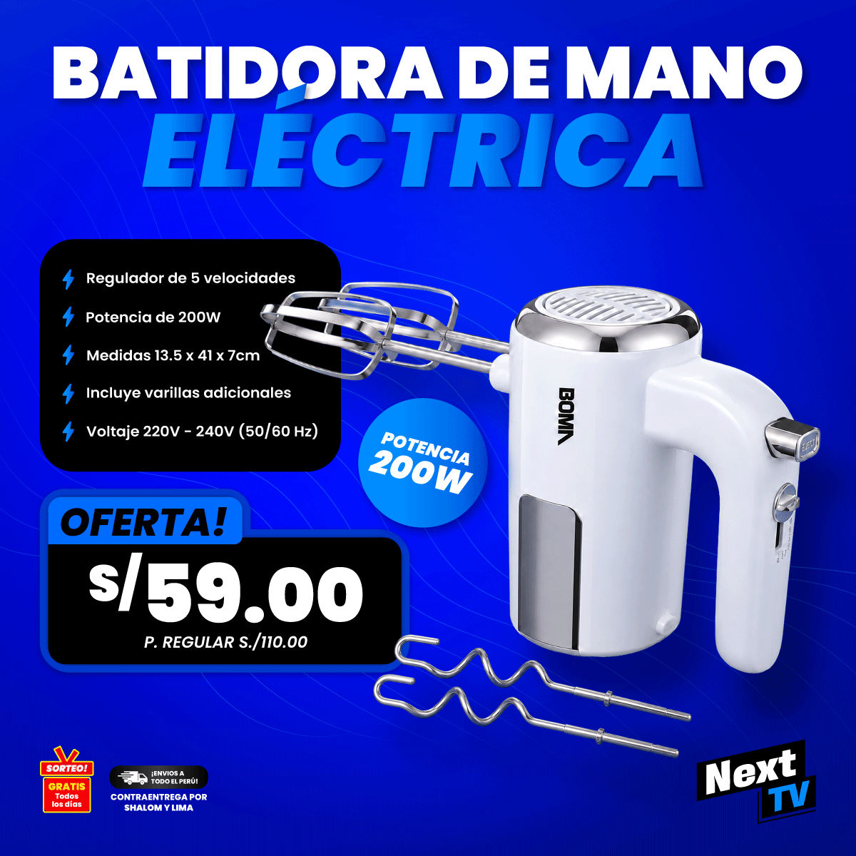 BATIDORA DE MANO ELÉCTRICA 200W