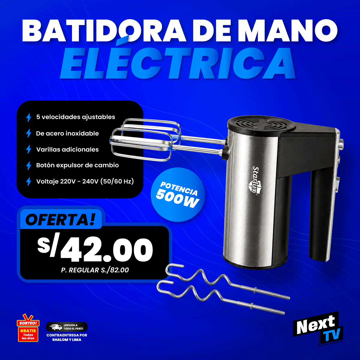 BATIDORA DE MANO ELÉCTRICA 500W SL-25209