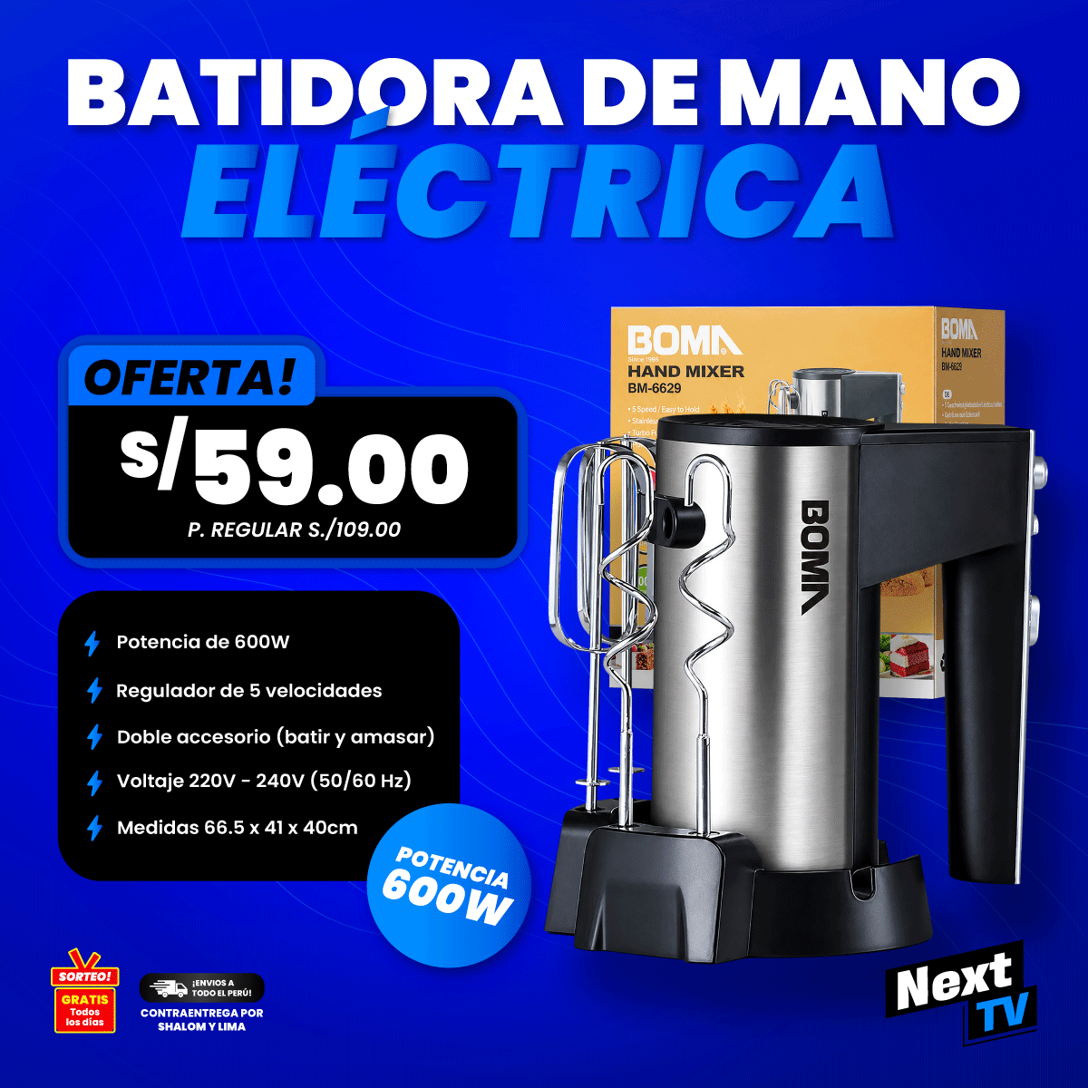 BATIDORA DE MANO ELÉCTRICA BOMA 600W