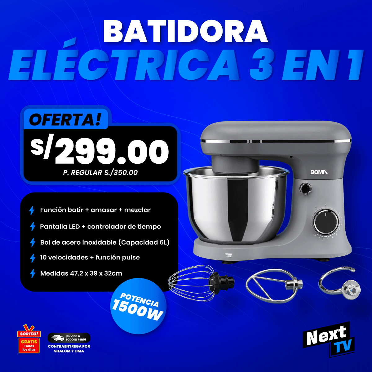 BATIDORA ELÉCTRICA 3 EN 1 1500W