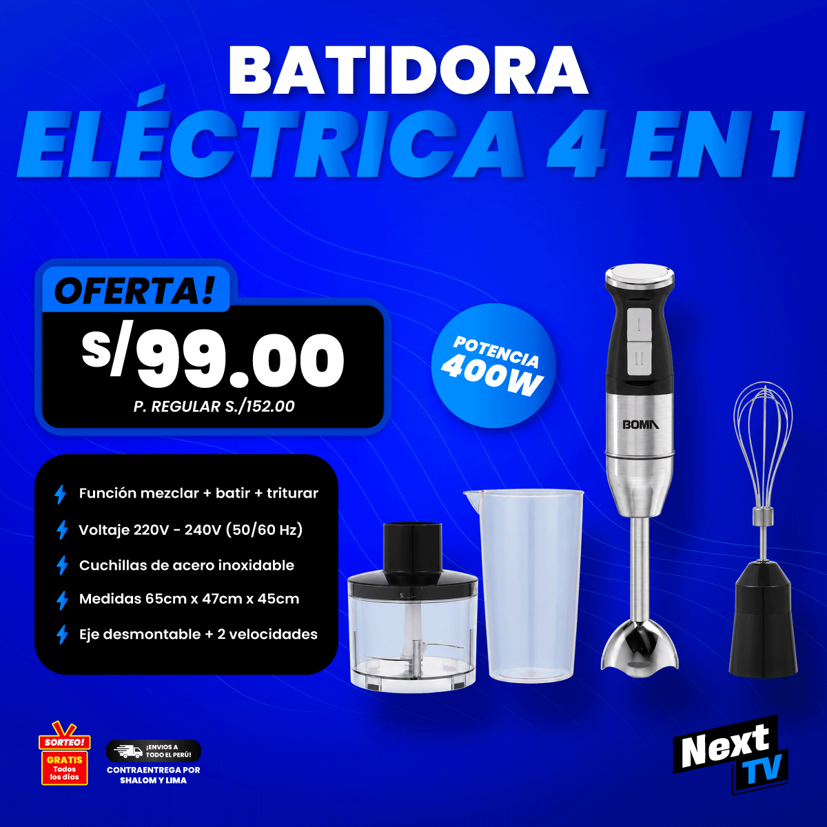 BATIDORA ELÉCTRICA 4 EN 1 400W