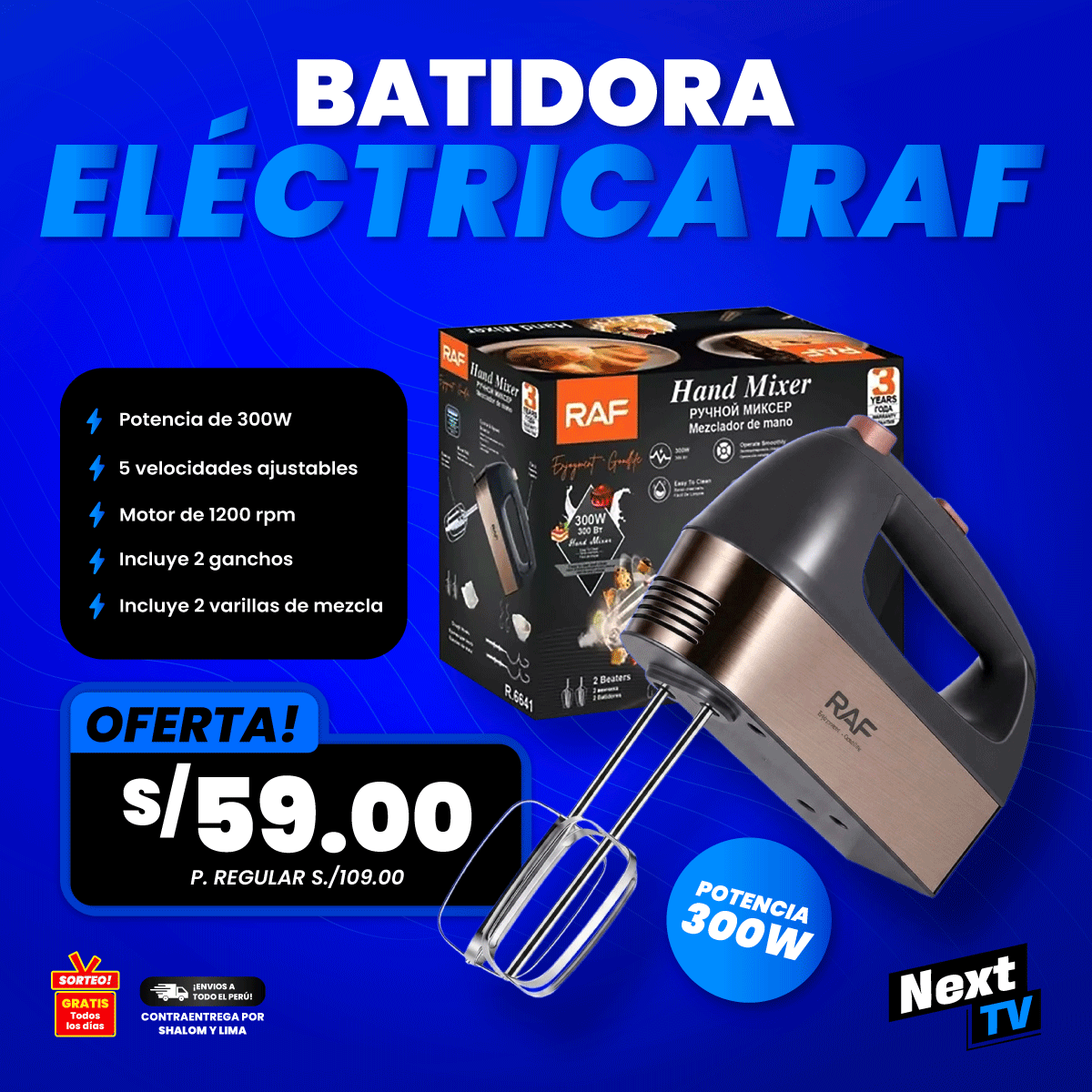 BATIDORA ELÉCTRICA RAF 300W