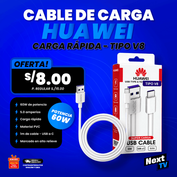 CABLE HUAWEI CARGA RÁPIDA TIPO V8 - CA100