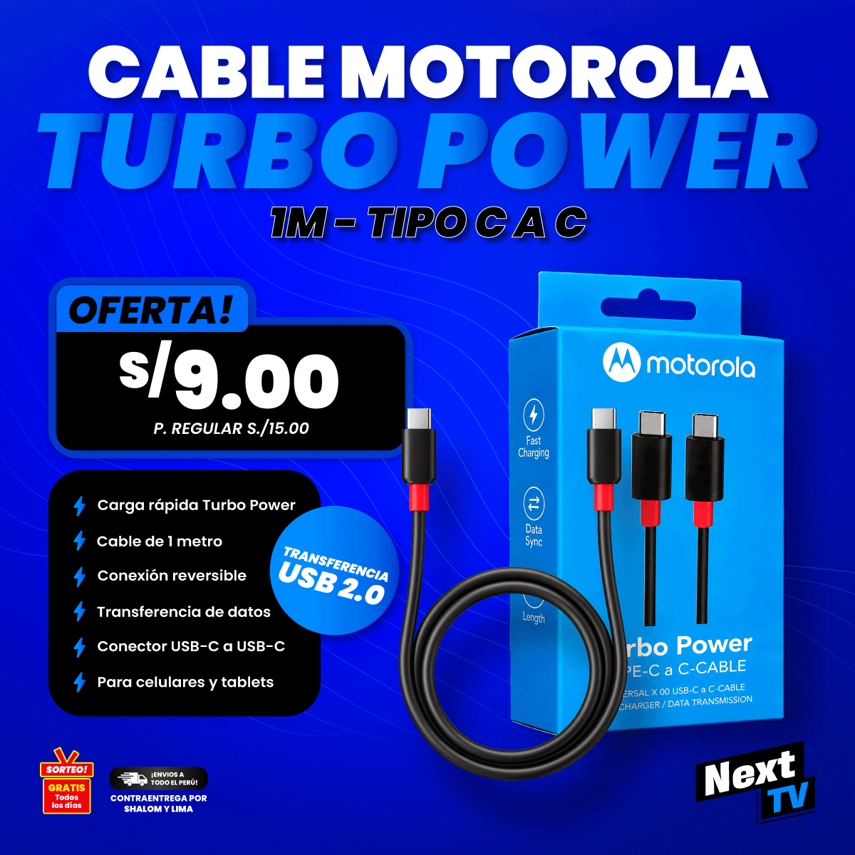 CABLE MOTOROLA TURBO POWER TIPO C A C - CA53
