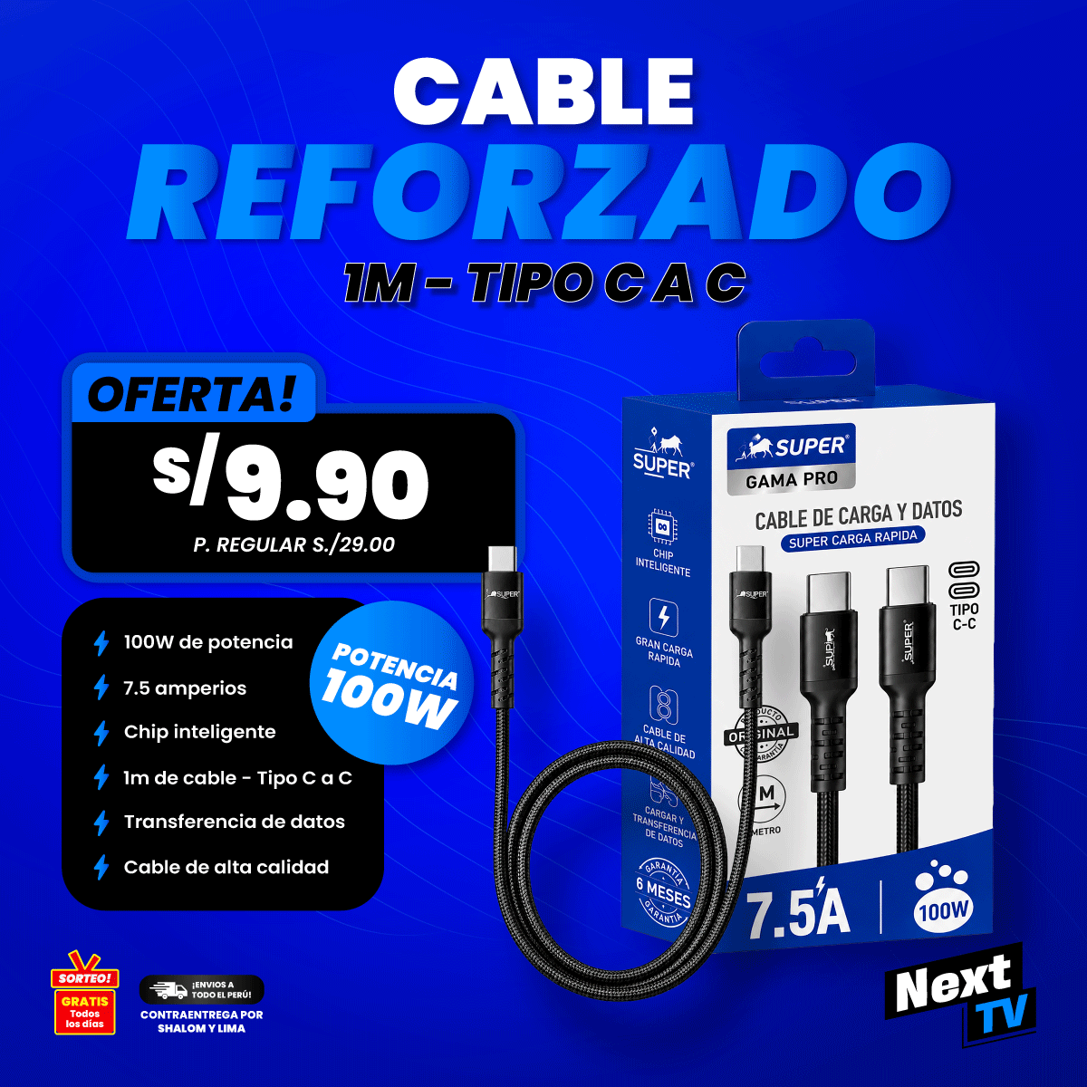 CABLE REFORZADO 100W TIPO C A C 1M - CA622