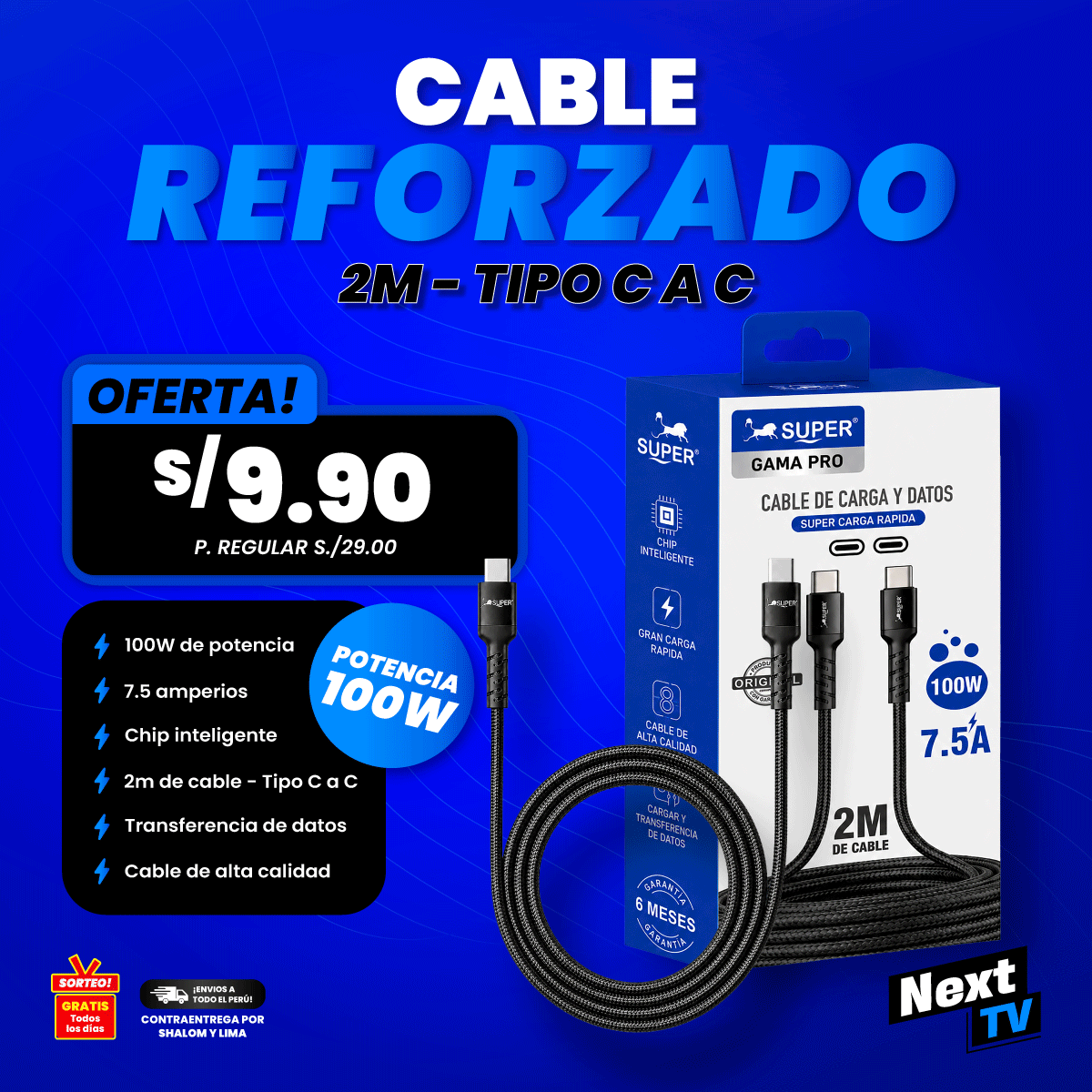 CABLE REFORZADO 100W TIPO C A C 2M - CA620