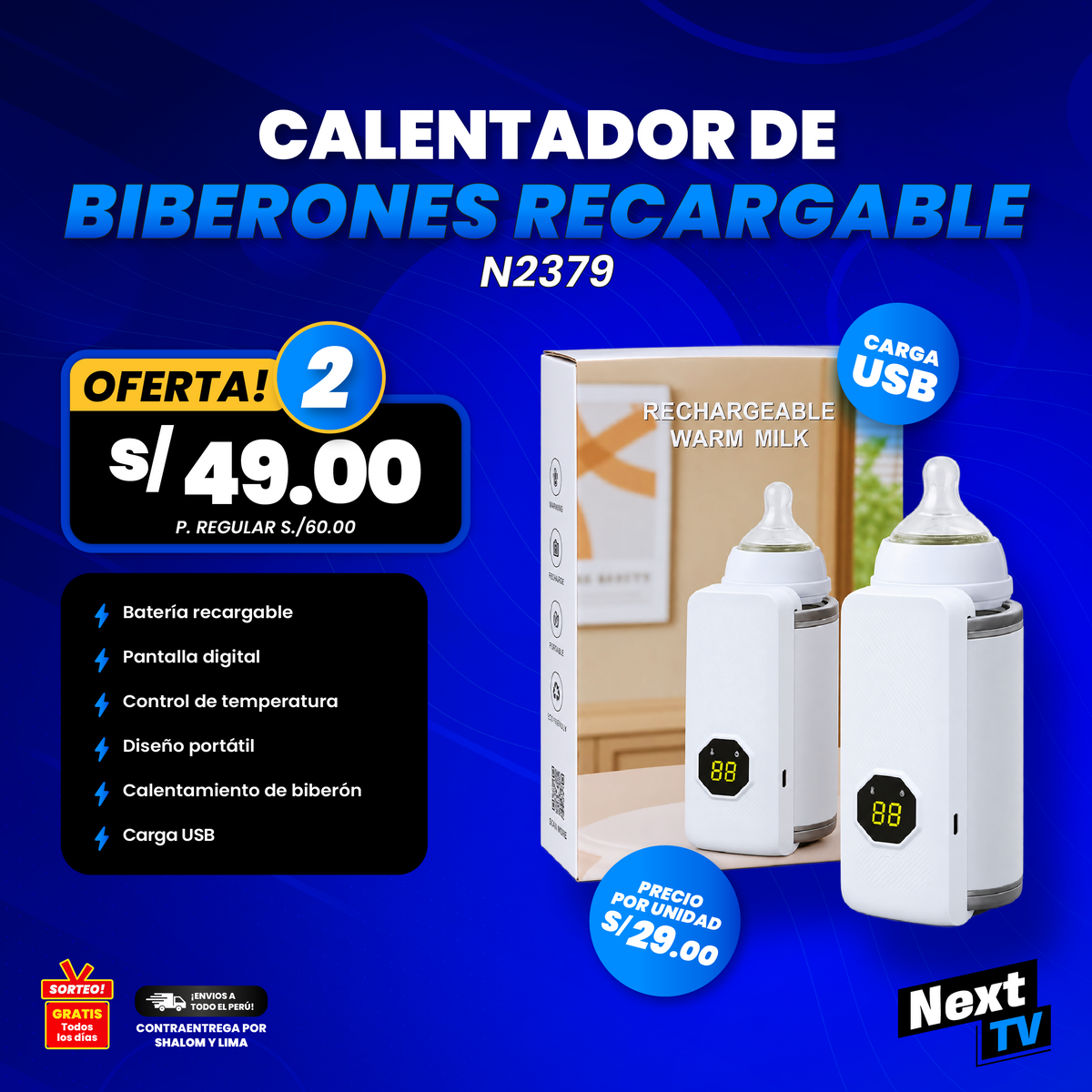 CALENTADOR DE BIBERONES RECARGABLE DIGITAL N2379