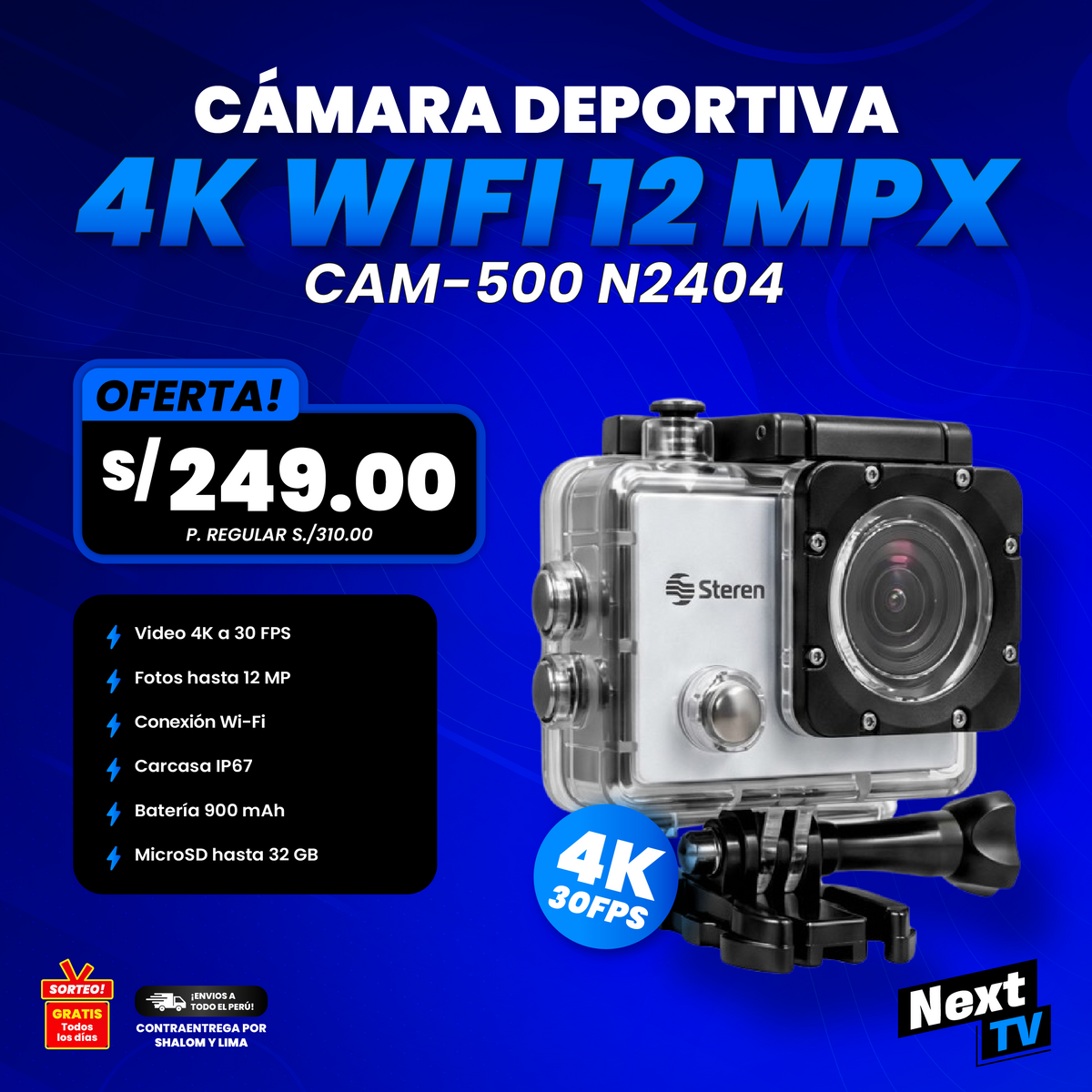 CÁMARA DEPORTIVA 4K WIFI 12 MPX CAM-500 N2404