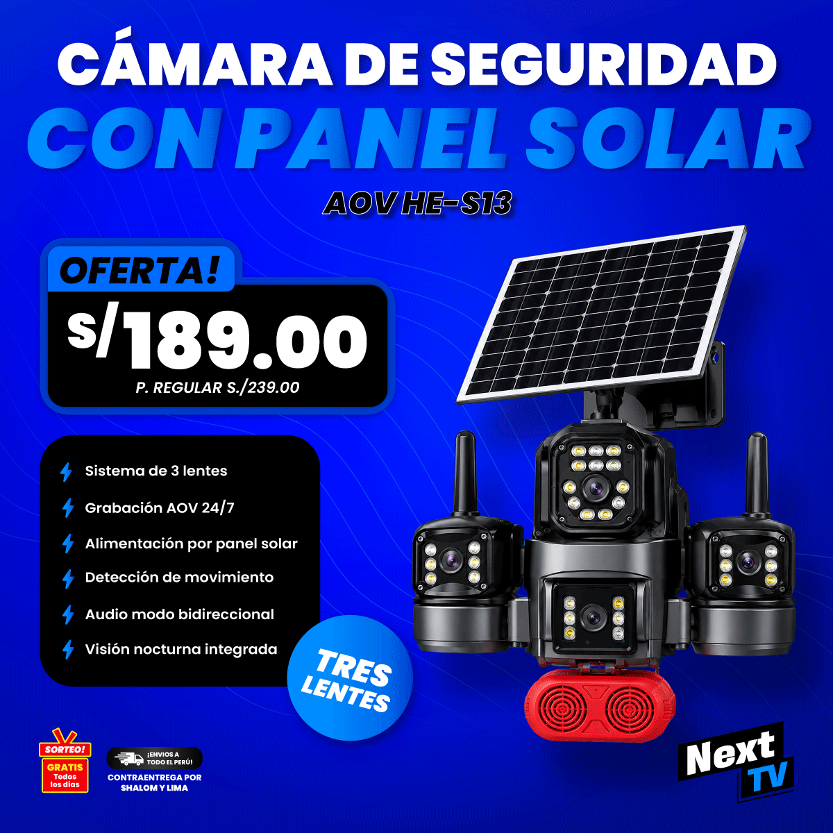 CÁMARA DE SEGURIDAD CON PANEL SOLAR AOV HE-S13 - N2372