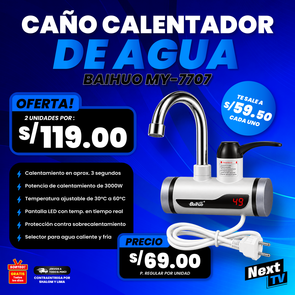 CAÑO CALENTADOR DE AGUA BAIHUO MY-7707 - L843