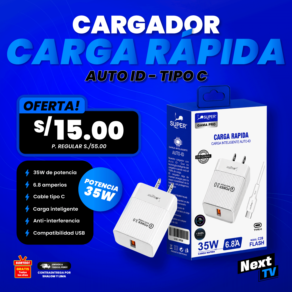 CARGADOR CARGA RÁPIDA 35W TIPO C - CR240