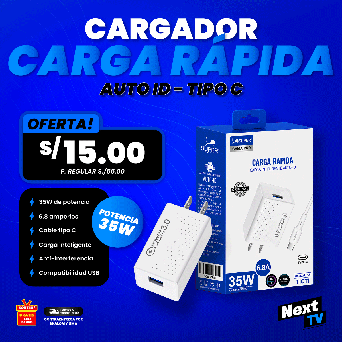 CARGADOR CARGA RÁPIDA 35W TIPO C - CR33