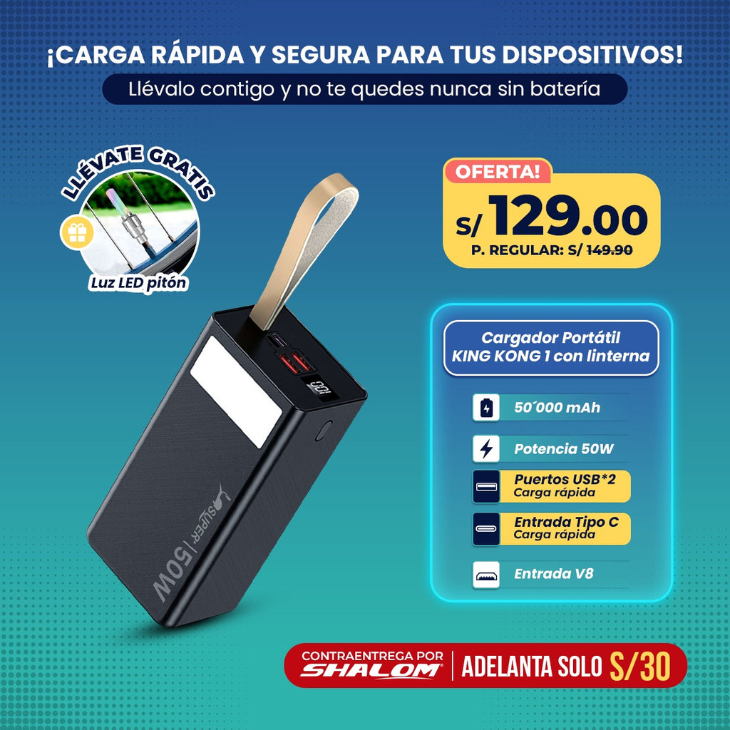 Cargador Portátil 50,000 mAh – Súper Potencia de 50W
