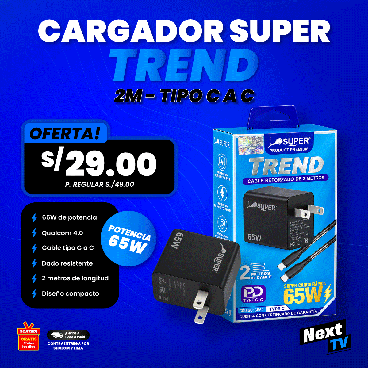 CARGADOR SUPER TREND 65W TIPO C - CR64