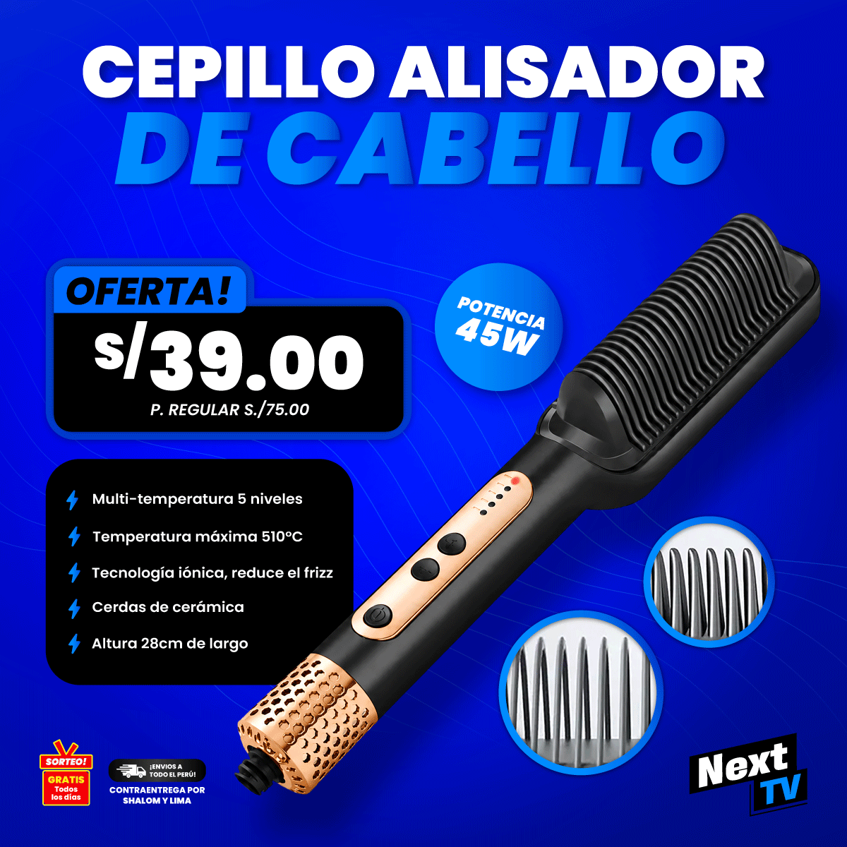 CEPILLO ALISADOR DE CABELLO RAF 45W