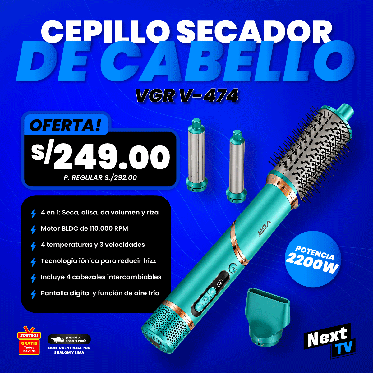 CEPILLO SECADOR DE CABELLO VGR V-474 - L485