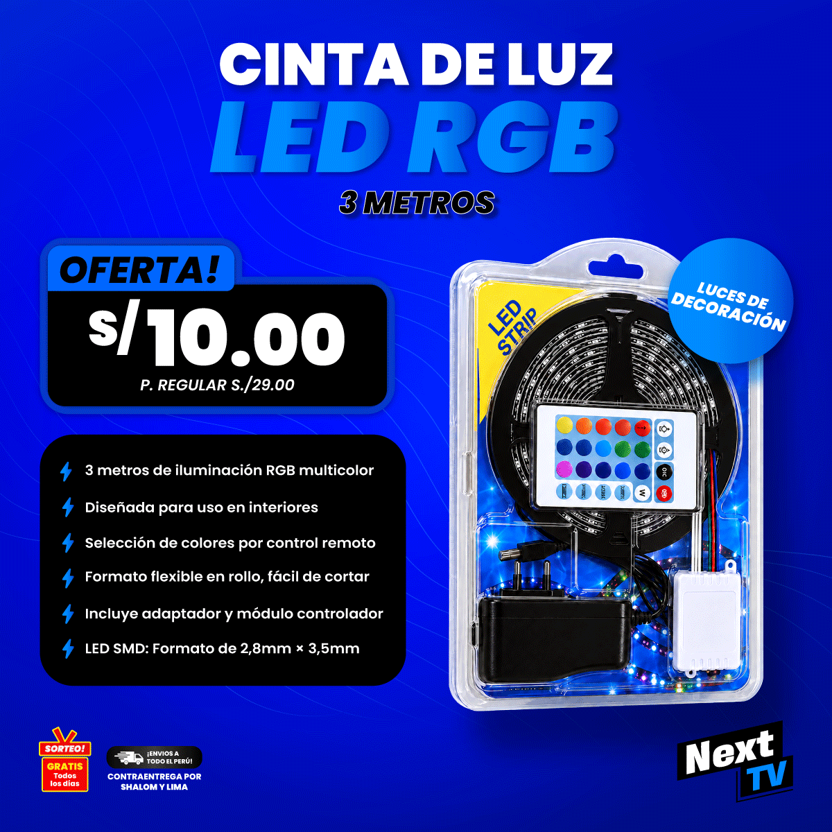 CINTA DE LUZ LED RGB 3 METROS - N254
