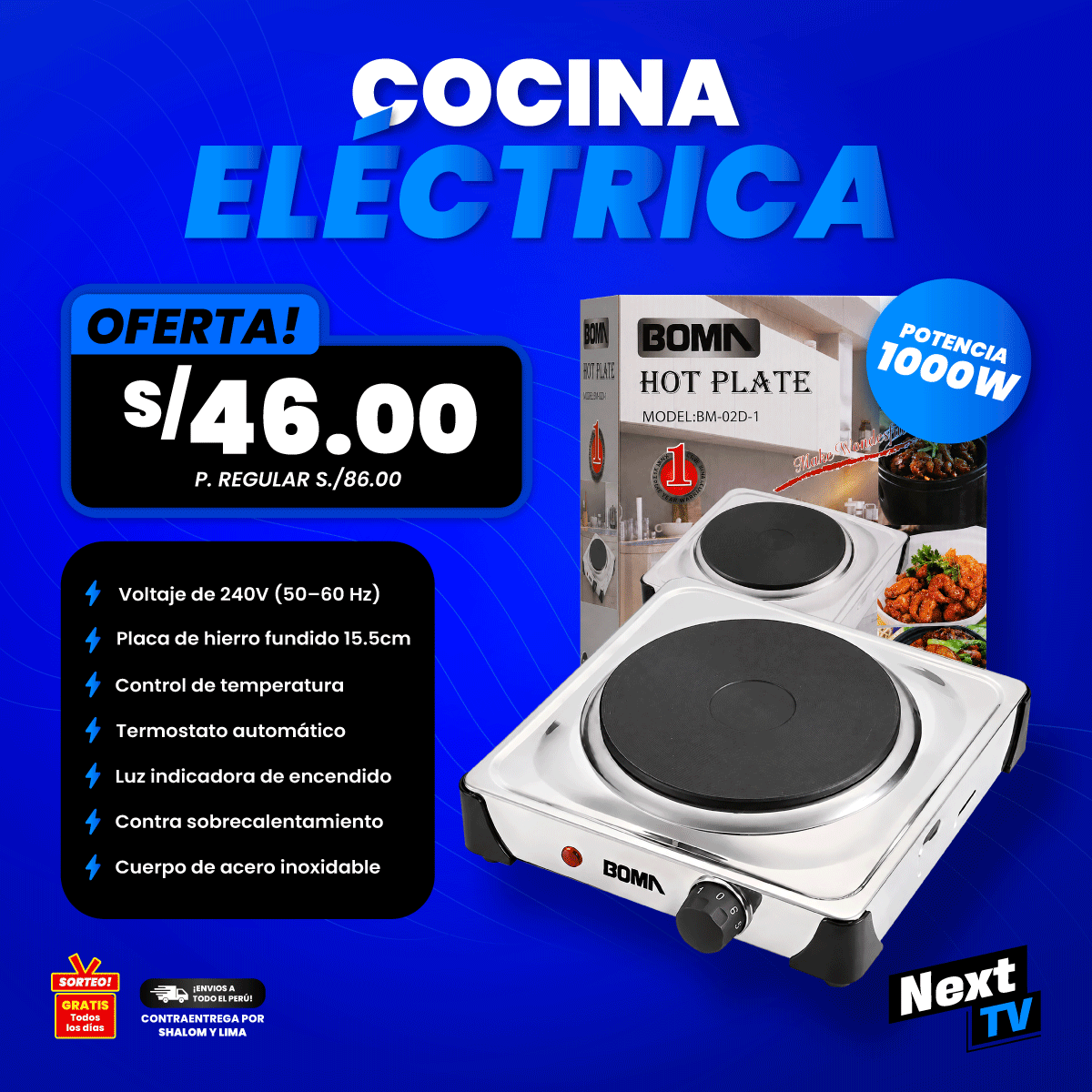 COCINA ELÉCTRICA 1000W BM-02D-1
